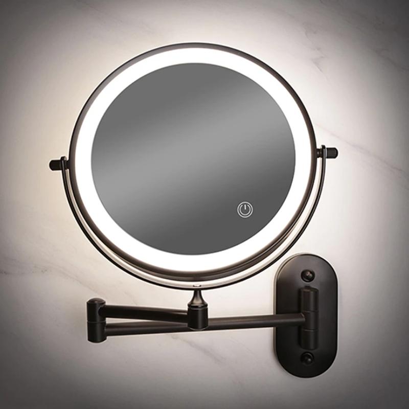 Zwarte oplaadbare LED vergrotende make-up- en badkamerkaptafelspiegel