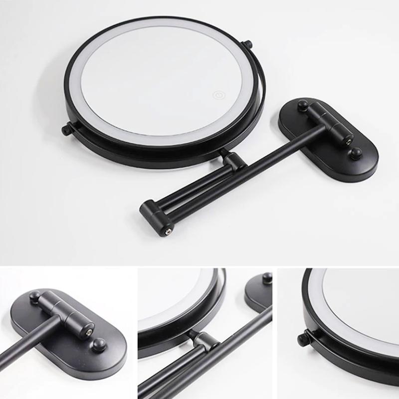 Zwarte oplaadbare LED vergrotende make-up- en badkamerkaptafelspiegel