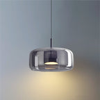 Lámpara colgante LED retro Hailie dorada ámbar metal vidrio para dormitorio